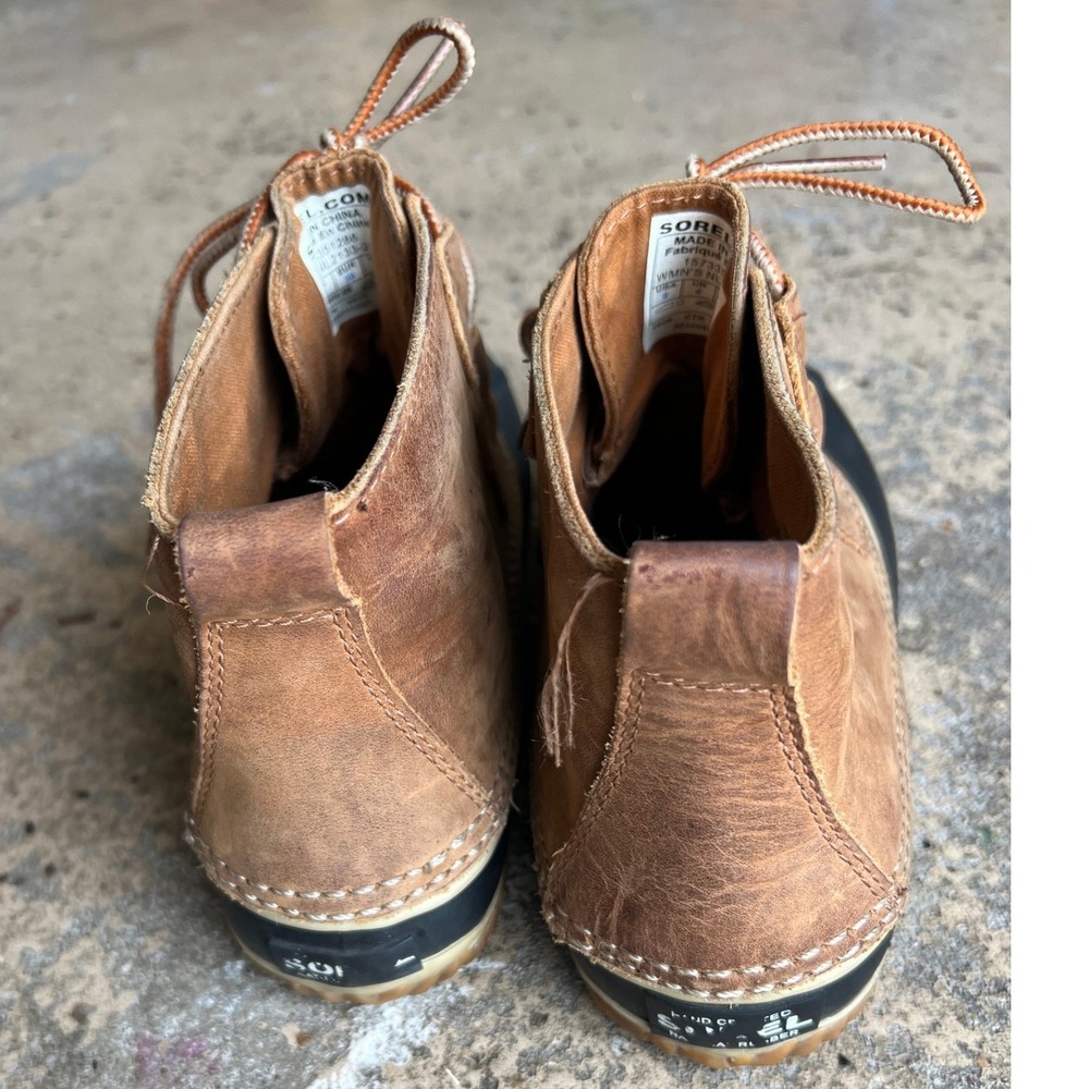 Sorel Out N About Rain Boots Brown Black Leather Duck Ankle Boots size 8 - Picture 3 of 5